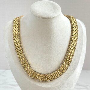 Kenneth Jay Lane Gold Rhinestone Choker Vintage Necklace Signed KJL